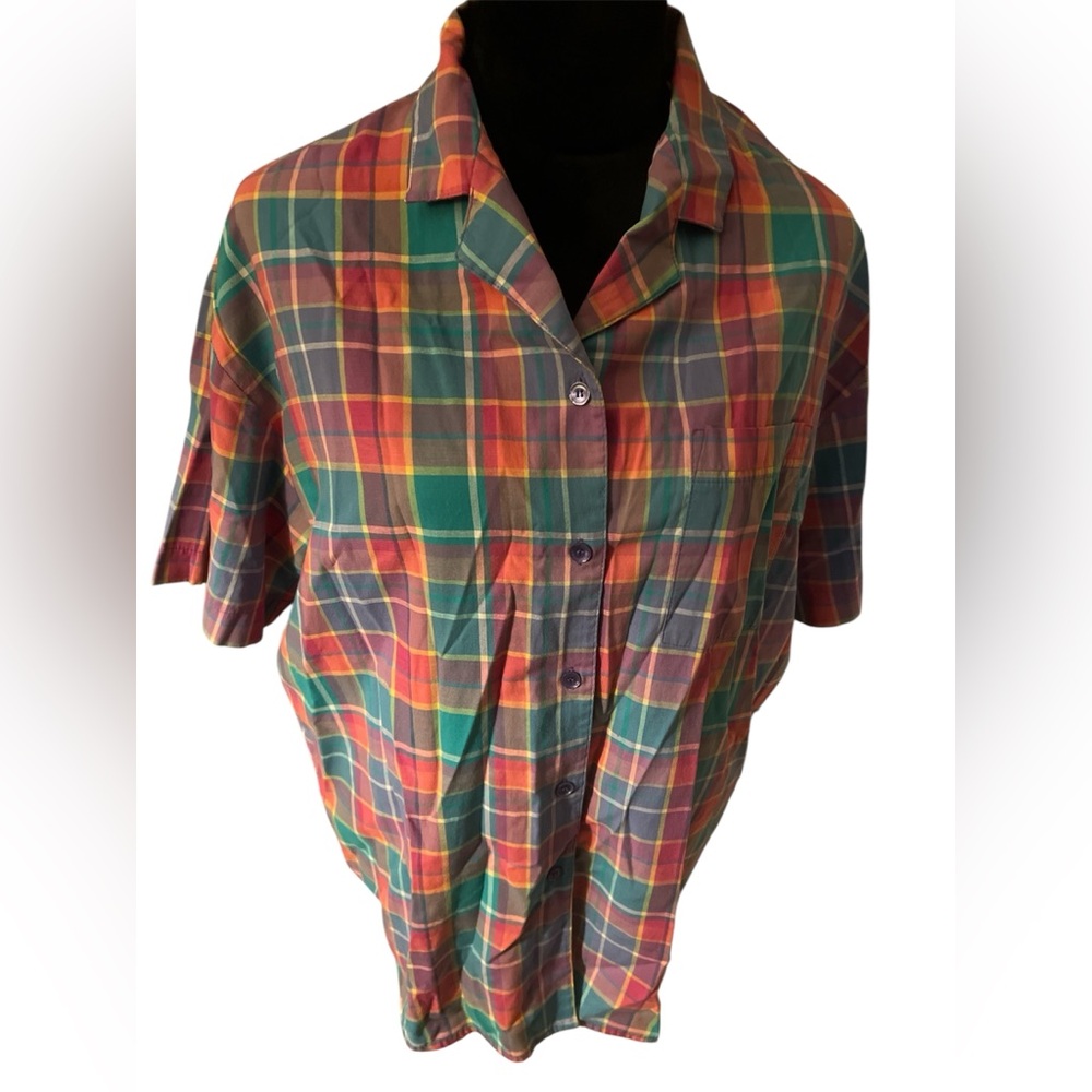 Jantzen Classics Plaid Button  XL, pit to pit 26, 1980s size tag missing *